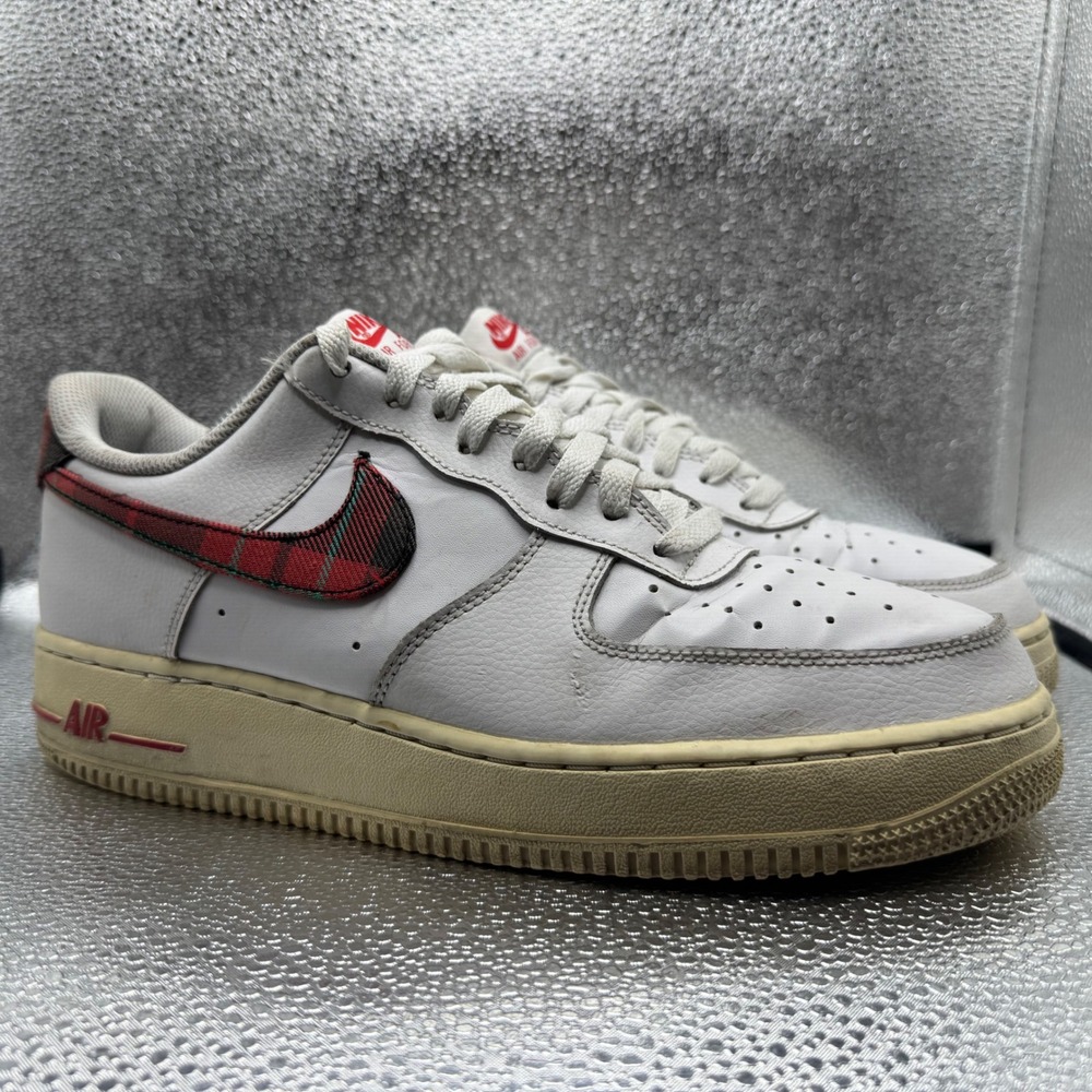 Size 9.5 Nike Air Force 1 Low Mens White Good Tartan Plaid DV0789-100
